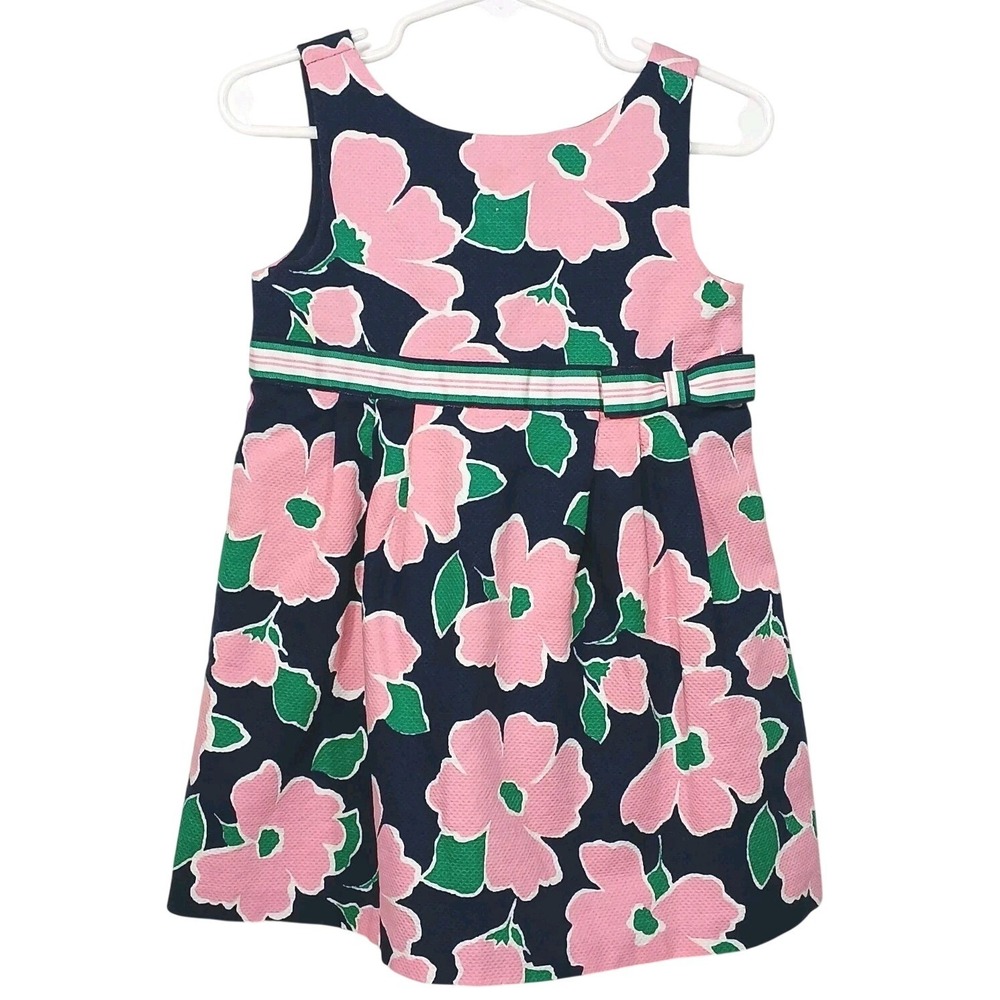 Janie and Jack Floral Seersucker Dress‎ 2T Navy Pink Coastal Preppy Sleeveless